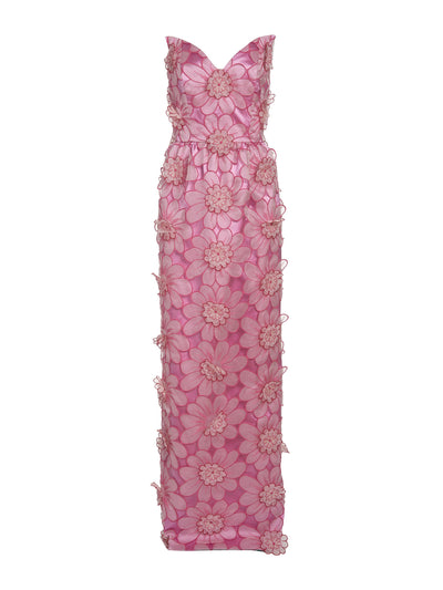 Markarian Marina pink floral-appliqued strapless gown at Collagerie