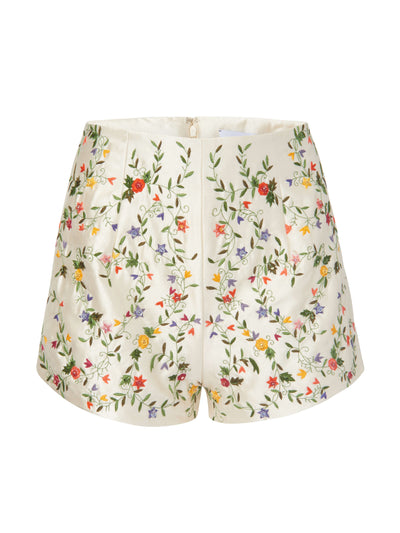 Markarian Dolce ivory floral embroidered silk short at Collagerie