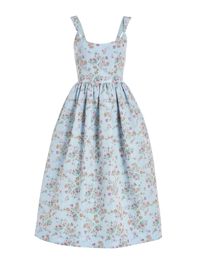 Markarian Apple blue floral ikat corset dress at Collagerie