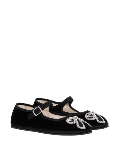 Saloni Black bow embroidery Camille Mary Jane slippers at Collagerie