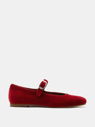 Le Monde Beryl Cloth Collective red velvet Mary Jane flats at Collagerie
