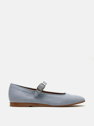 Le Monde Beryl Blue linen mary jane flats at Collagerie