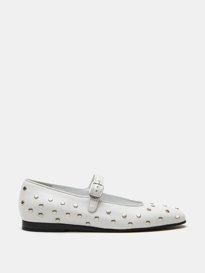 Le Monde Beryl White studded leather mary jane flats at Collagerie
