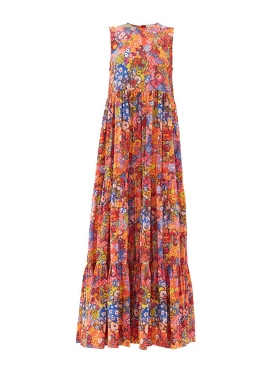 Raey Psychedelic print mega-tiered silk dress at Collagerie