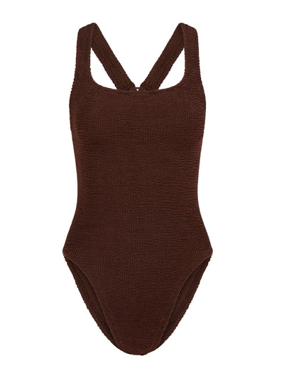 Hunza G Metallic chocolate-brown Maya swimsuit at Collagerie