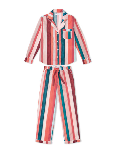 Desmond & Dempsey Long pyjama set stripe print multi at Collagerie