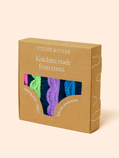 Stripe & Stare Midnight neon the original knicker four pack at Collagerie