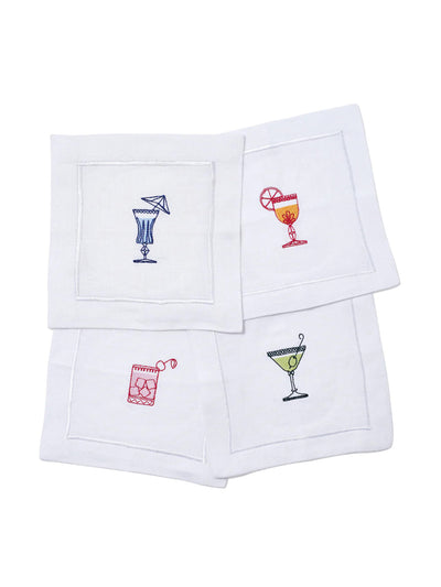 Not Another Bill White linen cocktail-embroidered coasters (set of 4) at Collagerie