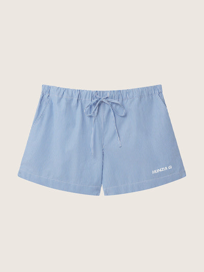 Hunza G Blue stripe embroidered cotton shorts at Collagerie