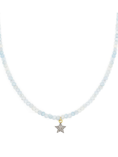 Kirstie Le Marque Diamond star and aquamarine bead necklace at Collagerie