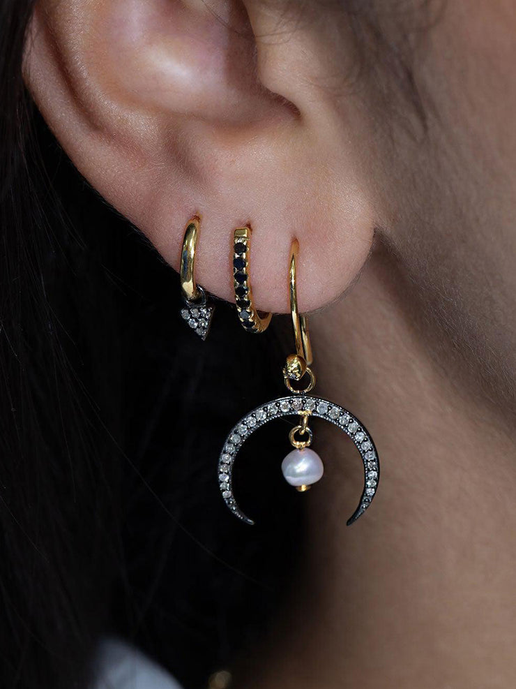 Diamond horn and pearl drop earrings