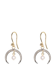 Diamond horn and pearl drop earrings