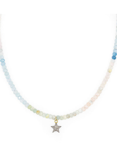 Kirstie Le Marque Diamond star and pastel morganite bead necklace at Collagerie