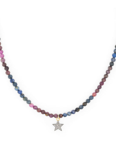 Kirstie Le Marque Diamond star and ruby sapphire bead necklace at Collagerie