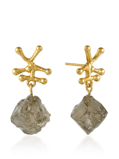 Shyla Jewellery Raw crystal smoky Nuria earrings at Collagerie