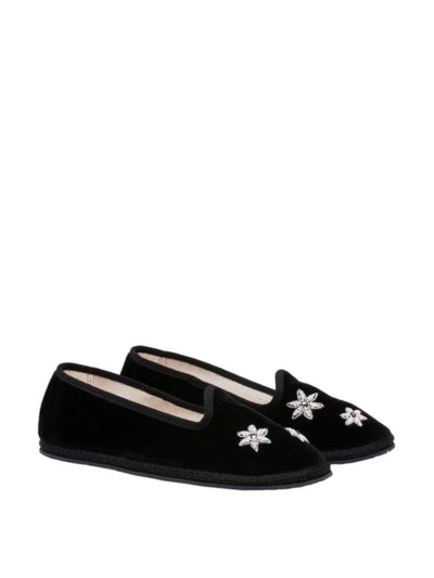 Saloni Black star embroidery Jinx slippers at Collagerie