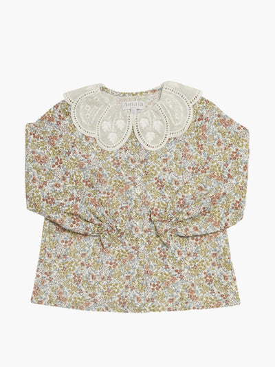 Amaia Green floral chestnut Nine blouse at Collagerie