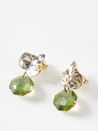 Oliver Bonas Camille green stone gold tone drop earrings at Collagerie