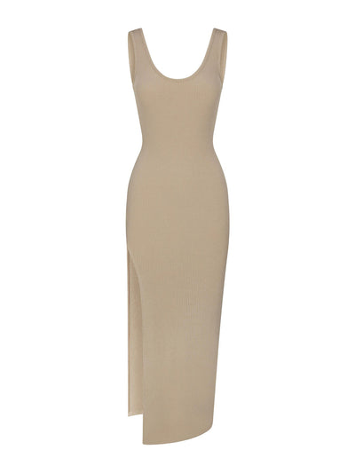 Anemos Open back rib knit maxi tank dress with side slit at Collagerie