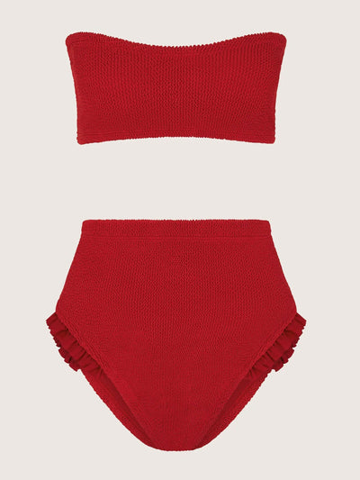 Hunza G Red Osiris frill crinkle bikini at Collagerie