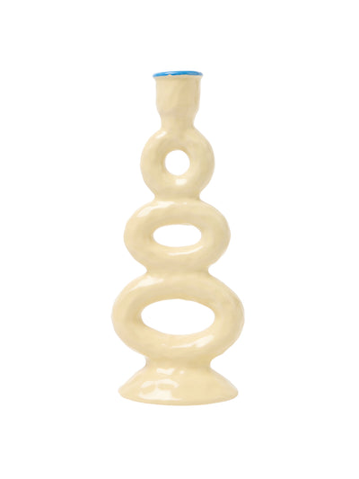 Oliver Bonas Triple loop cream ceramic candlestick holder at Collagerie