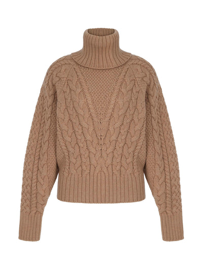 Emilia Wickstead Otis Sand Melange Cashfeel Cable Knit Sweater at Collagerie