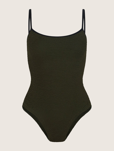 Hunza G Metallic khaki and black contrast Pamela swimsuit at Collagerie