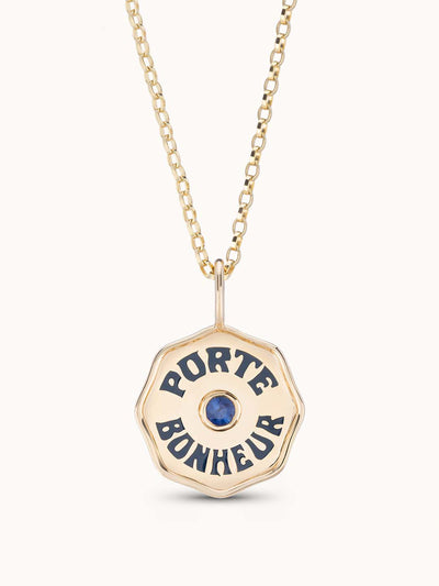 Marlo Laz Mini Porte Bonheur necklace in blue sapphire at Collagerie