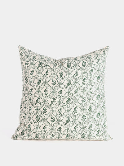 Hadeda Lattice flower scatter cushion in green at Collagerie