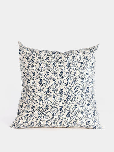 Hadeda Lattice flower scatter cushion in indigo at Collagerie