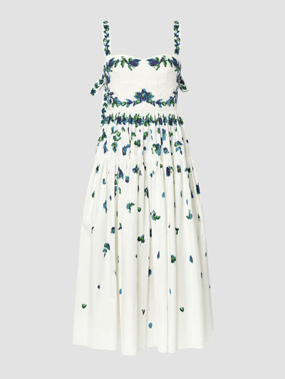 Erdem White bow strap fit and flare midi dress at Collagerie