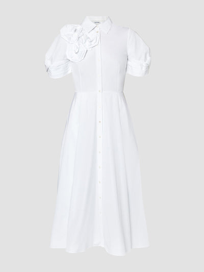 Erdem Short sleeve midi shirt dress with rosettes at Collagerie