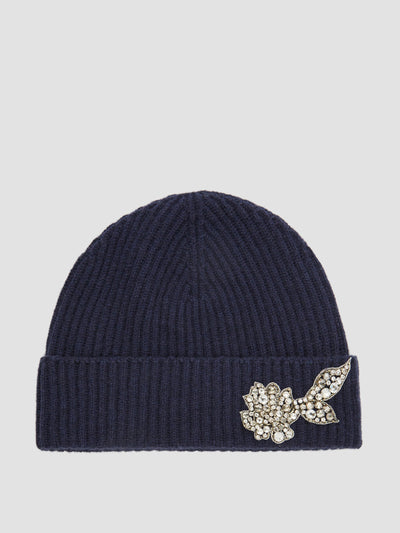 Erdem Navy embroidered knitted hat at Collagerie