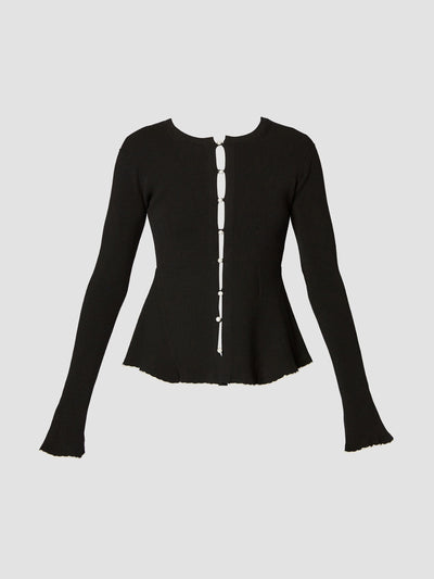 Erdem Black peplum ribbed cardigan at Collagerie