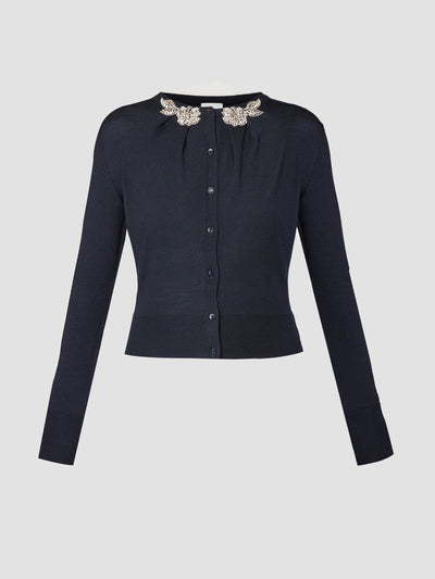 Erdem Navy drape detail knit cardigan at Collagerie