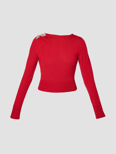 Erdem Red drape detail knit jumper at Collagerie