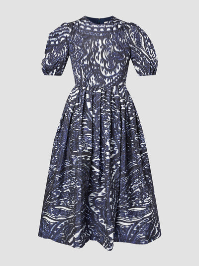 Erdem Navy short sleeve a line midi dress at Collagerie