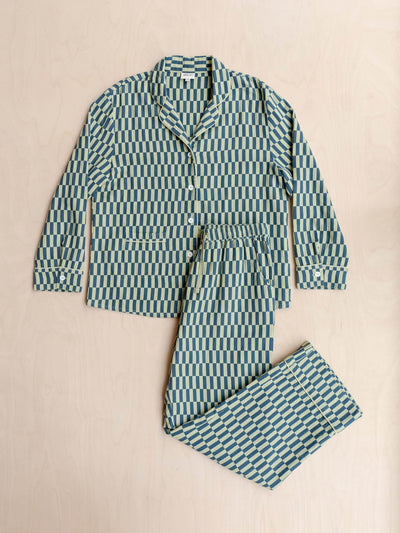 TBCo Cotton pyjamas in green checkerboard at Collagerie