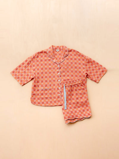 TBCo Cotton pyjamas in apricot checkerboard at Collagerie