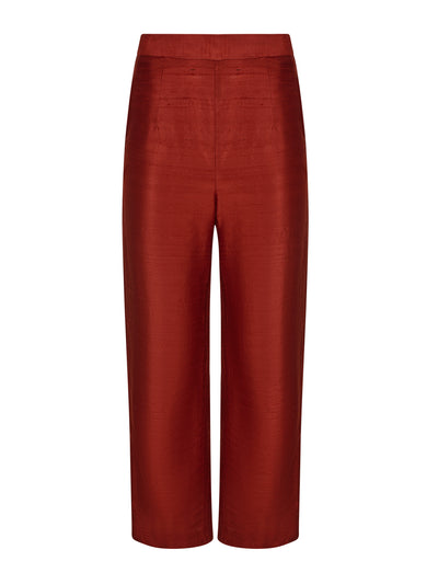 Valeria Cotoner Red mulberry silk cropped trousers at Collagerie