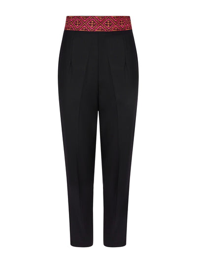 Valeria Cotoner Black wool Phulkaari embroidered tailored trousers at Collagerie