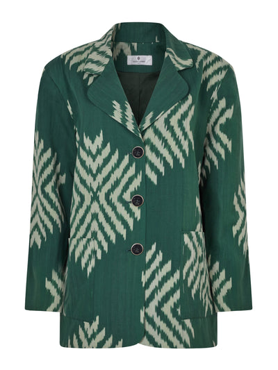 Valeria Cotoner Green cotton mulberry silk Ikat jacket at Collagerie