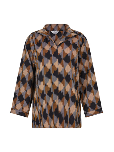Valeria Cotoner Brown cotton mulberry silk Ikat blouse at Collagerie