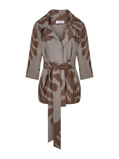 Valeria Cotoner Grey and brown cotton mulberry silk Ikat jacket at Collagerie