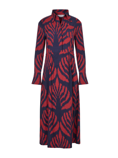 Valeria Cotoner Navy blue and dark pink midi dress at Collagerie