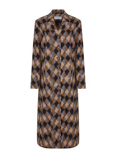 Valeria Cotoner Brown cotton mulberry silk Ikat coat at Collagerie