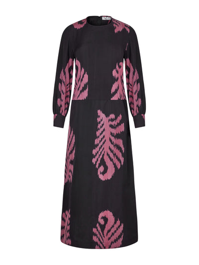 Valeria Cotoner Black cotton mulberry silk Ikat dress at Collagerie