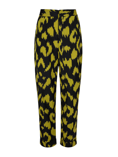 Valeria Cotoner Black cotton mulberry silk Ikat trousers at Collagerie