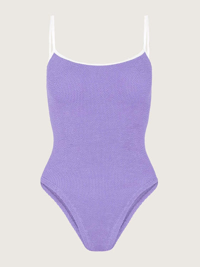 Hunza G Lilac and white Pamela contrast swimsuit at Collagerie