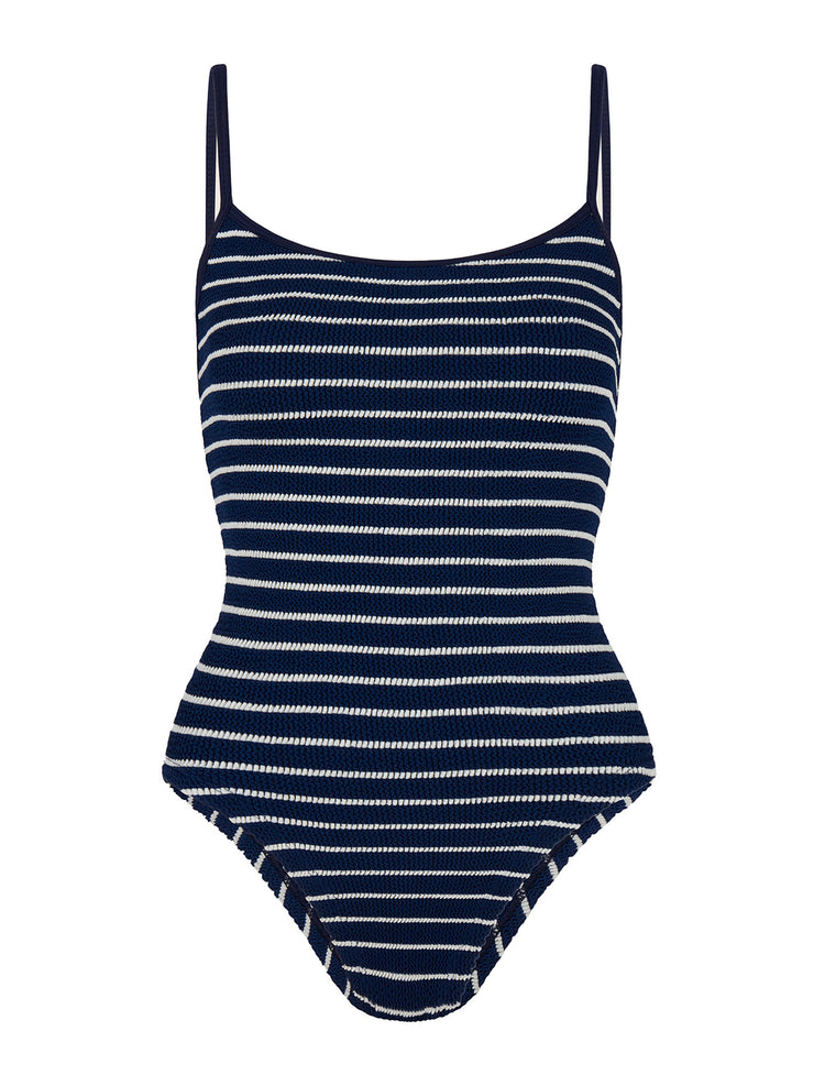 Navy and white Pamela stripe swimsuit Clothing Hunza G    - Collagerie